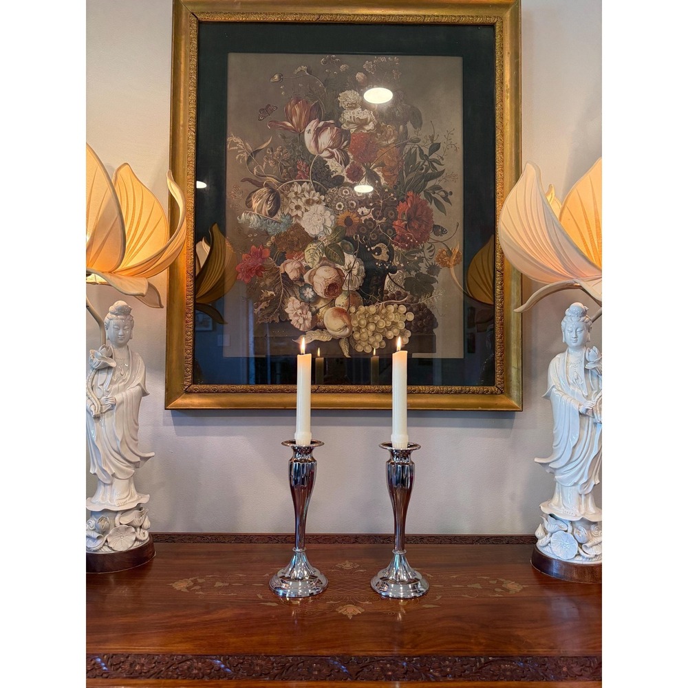 Bombay Silver Tone Candlestick Holders • Set of 2 Fluted Taper Candle Holders - Picture 3 of 16